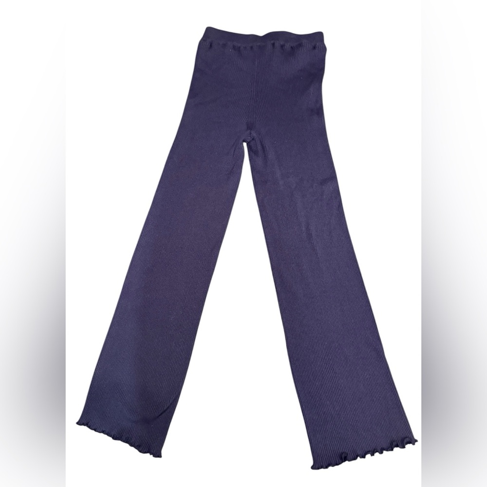 THE ROW Carmine knit long pants w/ ruffle hem Navy Blue | Size large Silk Cotton - Picture 4 of 13